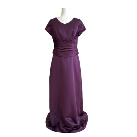 Bonny Purple Short Sleeve Ruched Waist Formal Cocktail Party Maxi Dress Size 14 - Picture 1 of 13
